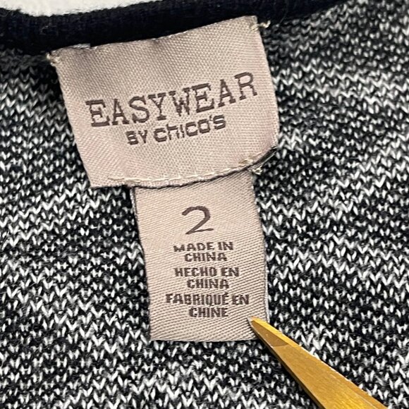 Chico's Easywear Open Front Cardigan Size 2 (US 12) 100% Cotton Knit Black White - Picture 4 of 10